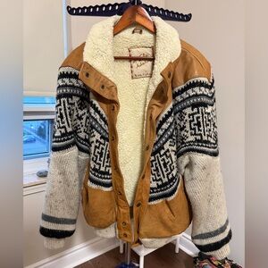 80s Vintage wool and leather jacket